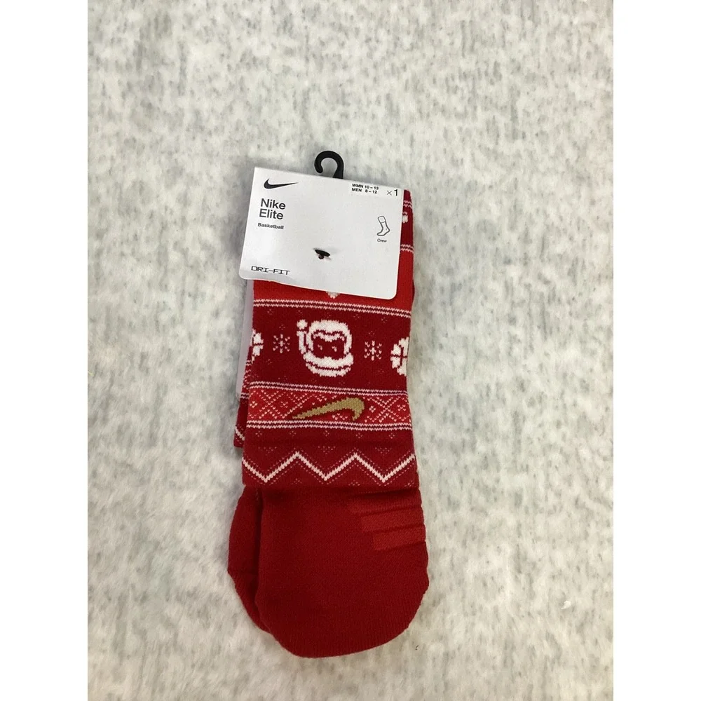 Nike Elite Basketball Crew Sock Holiday Fair Isle DriFIT SX7866-687 w10-13 m8-12